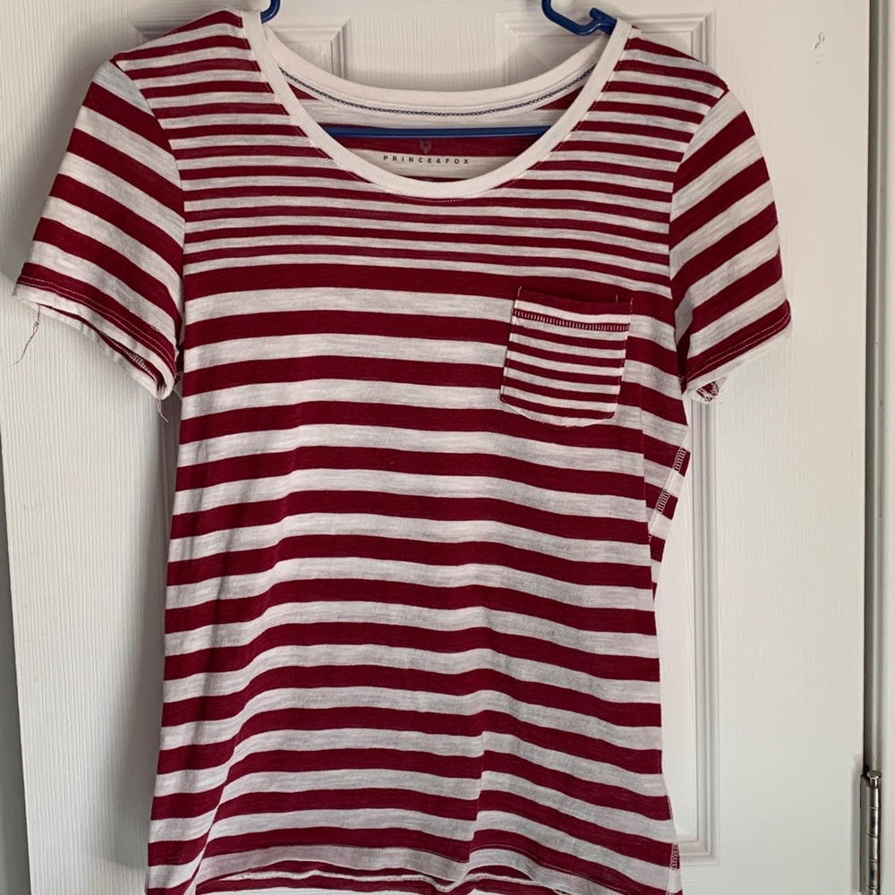 Short Sleeve Red & White Stripped T-Shirt